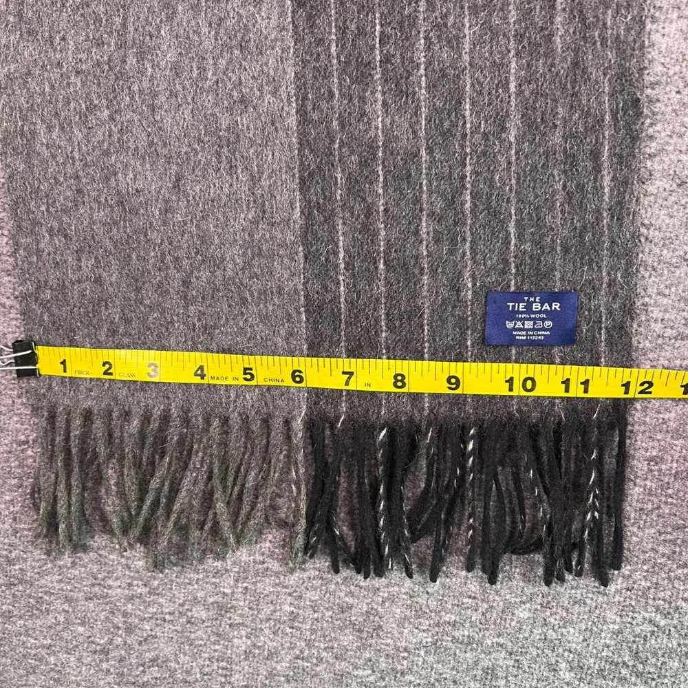 The Tie Bar Gray Pinstripe 100% Wool Scarf Fringe Winter Outdoor Dressy Business